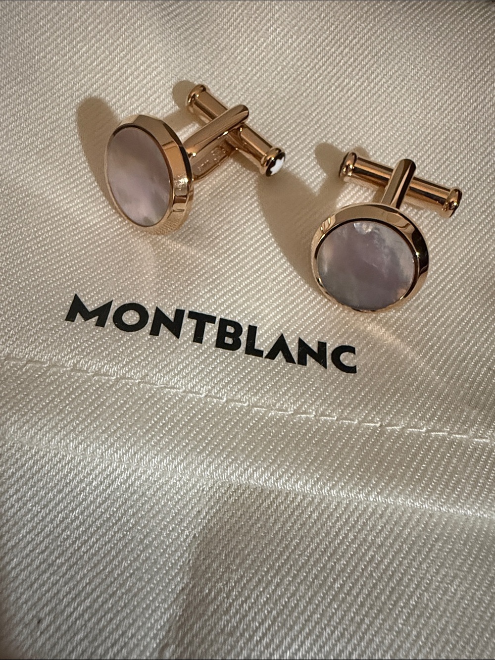 Montblanc Rose Gold and Mother-of-Pearl Round Cufflinks